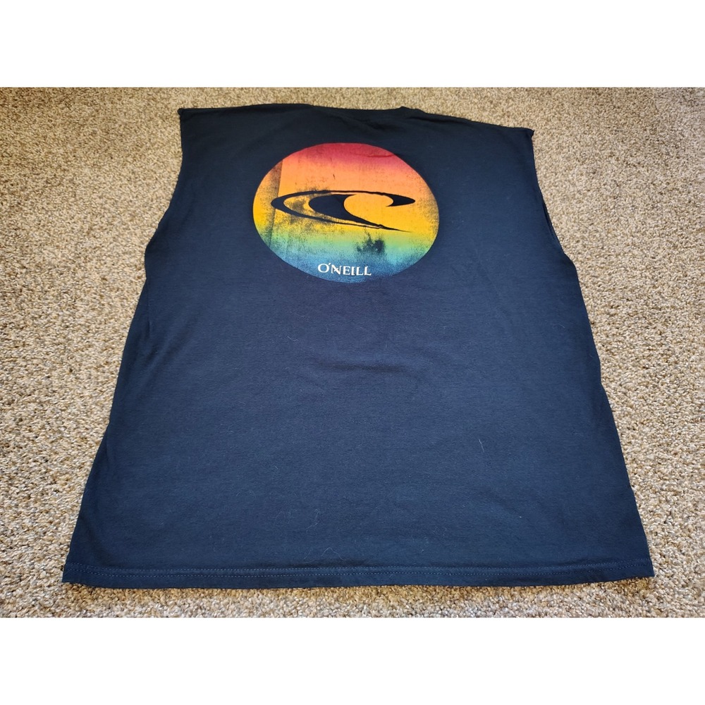 ONeill Mens XL Navy Blue Rainbow Sunset Graphic Muscle Tee Sleeveless Shirt